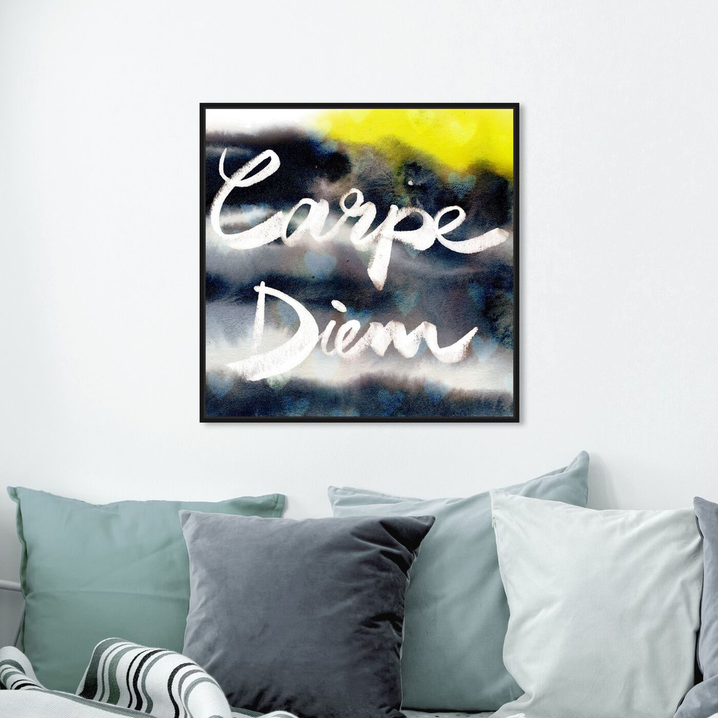 Hanging view of Carpe Diem Neon featuring typography and quotes and quotes and sayings art.