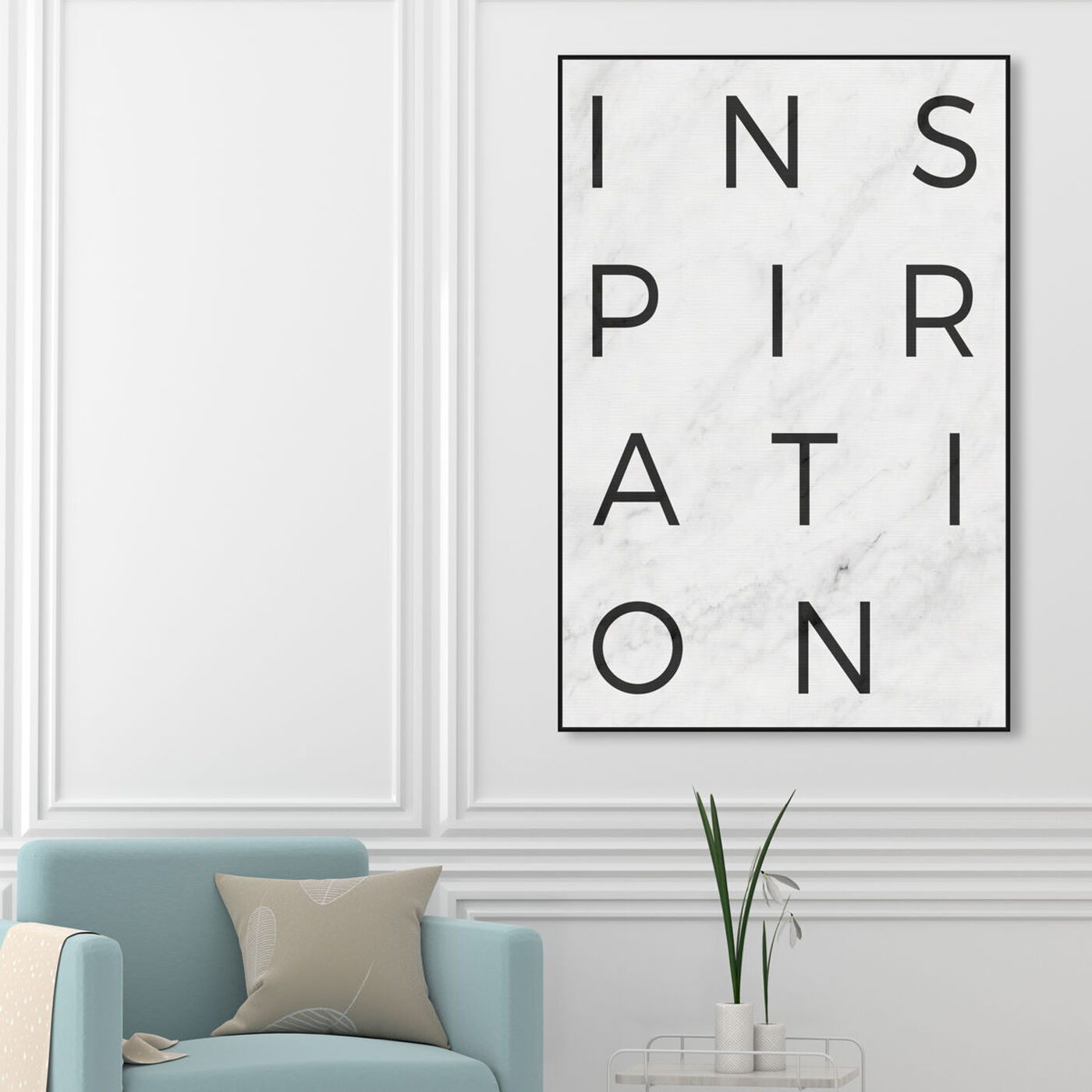 Hanging view of Inspiration Minimalist Marble Paper featuring typography and quotes and inspirational quotes and sayings art.