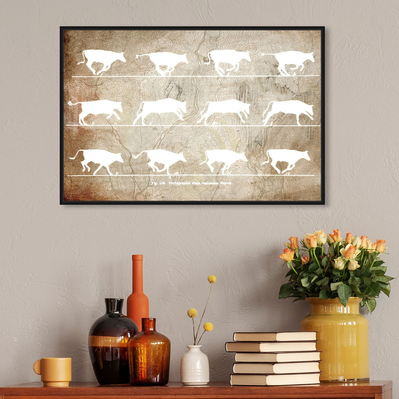 Hanging view of Cows in Motion featuring animals and farm animals art.