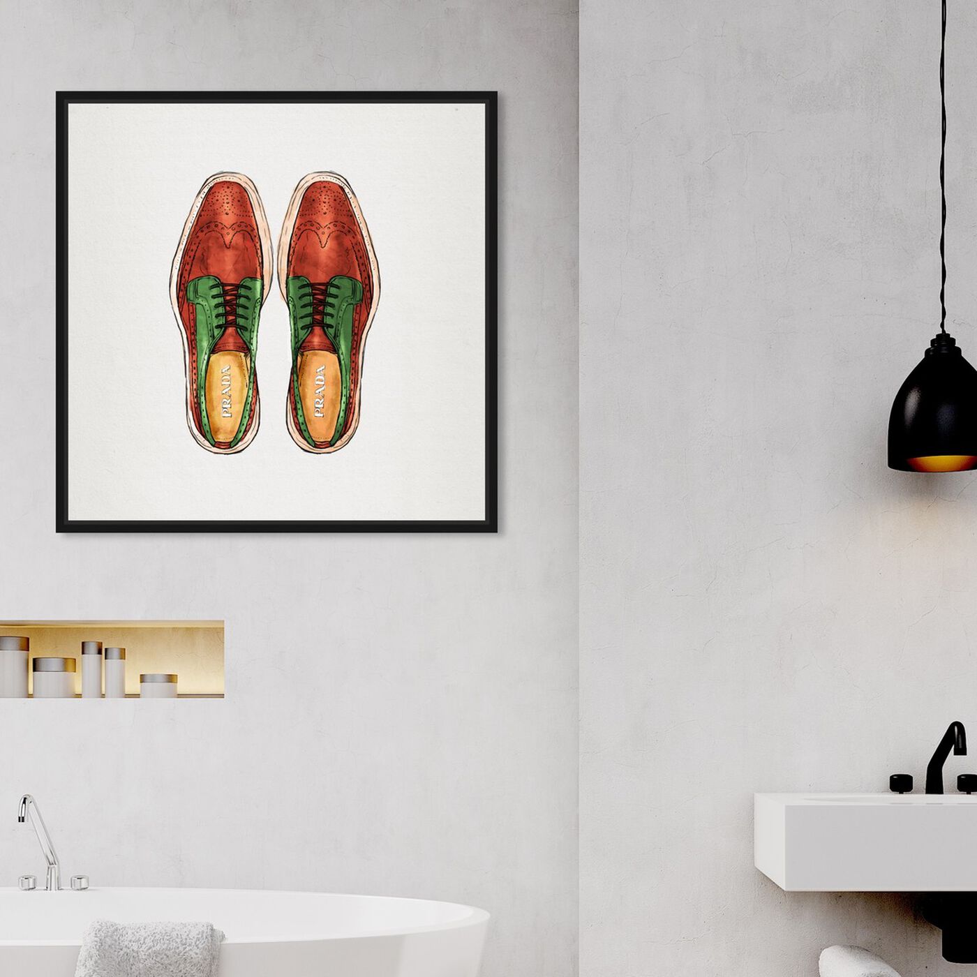Hanging view of His Wingtips featuring fashion and glam and shoes art.