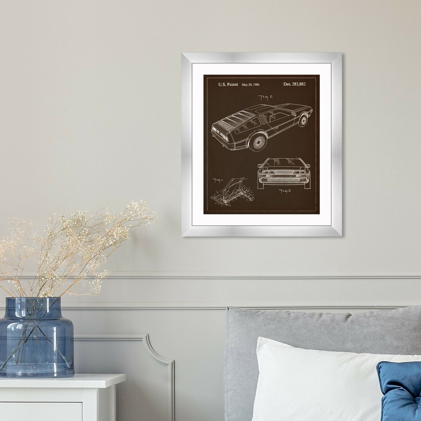 Hanging view of Delorean, 1986 I featuring movies and tv and science fiction art.