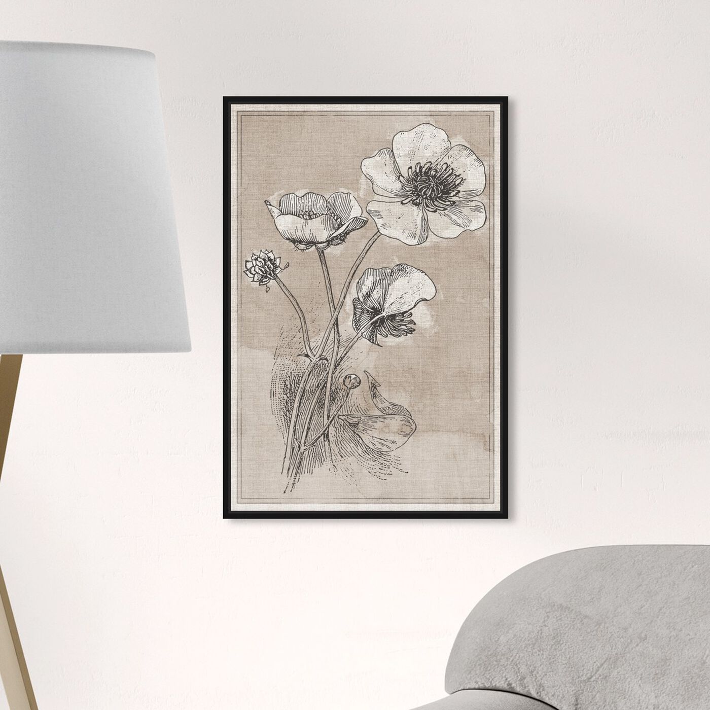 Hanging view of Poppies on Linen featuring floral and botanical and florals art.
