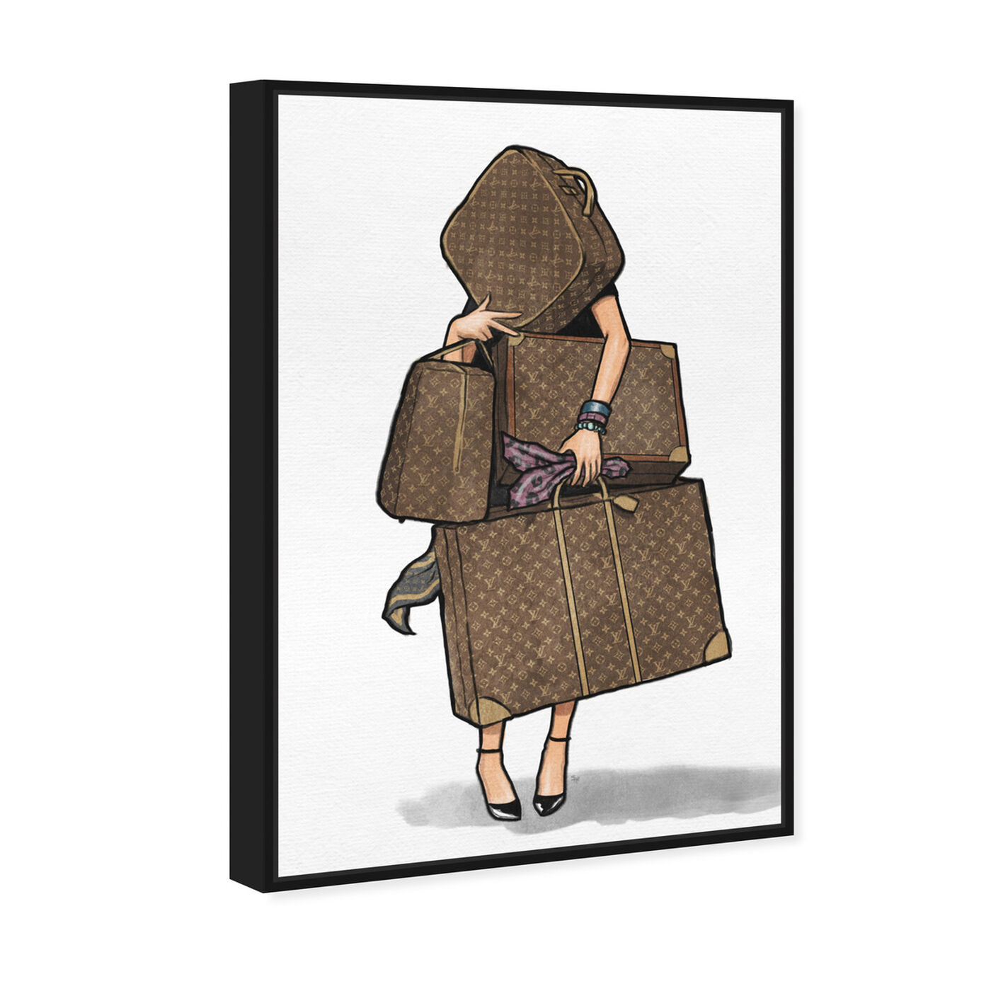 Angled view of Bags Bags Bags - Purple II featuring fashion and glam and travel essentials art.