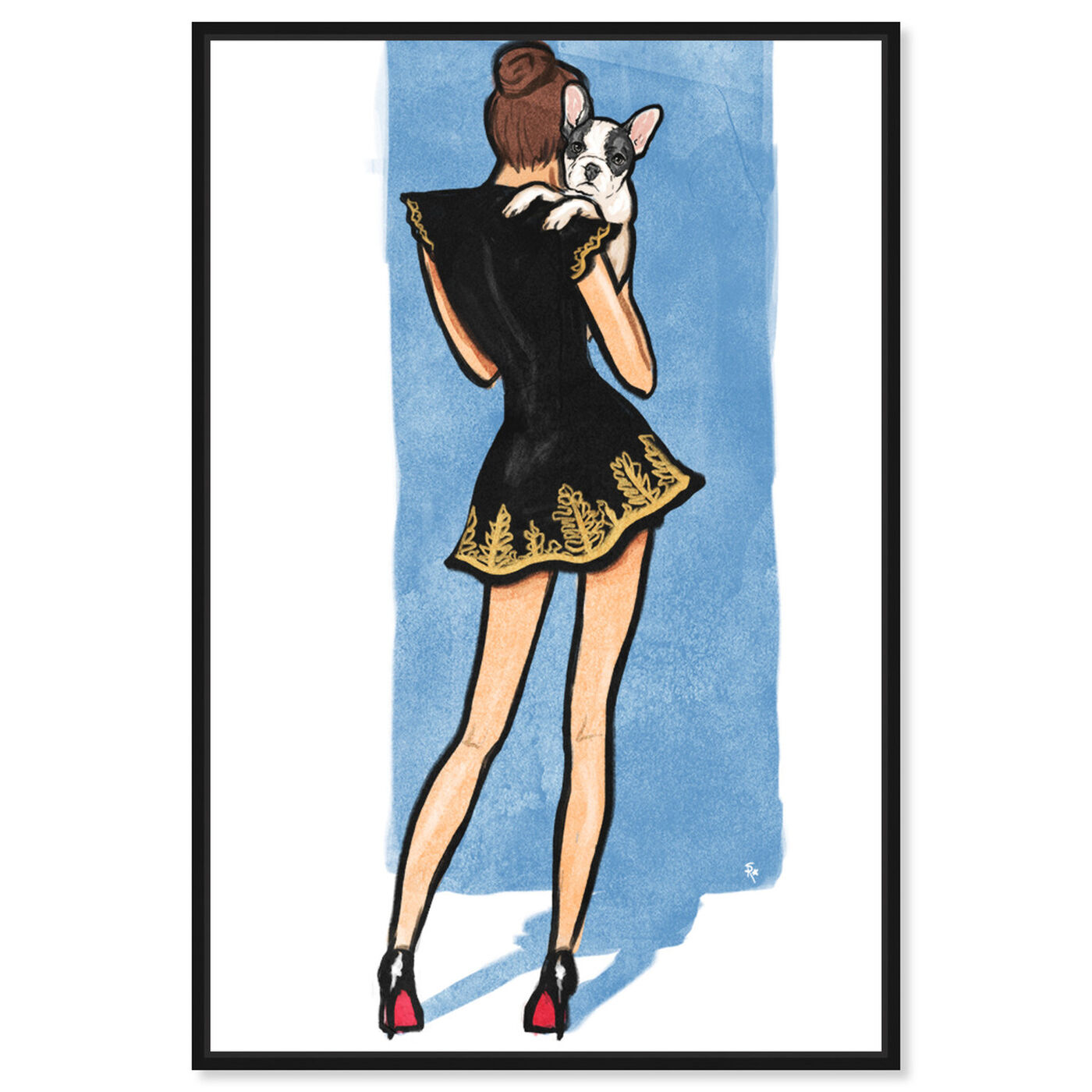 Front view of Black Dress White Frenchie I featuring fashion and glam and dress art.