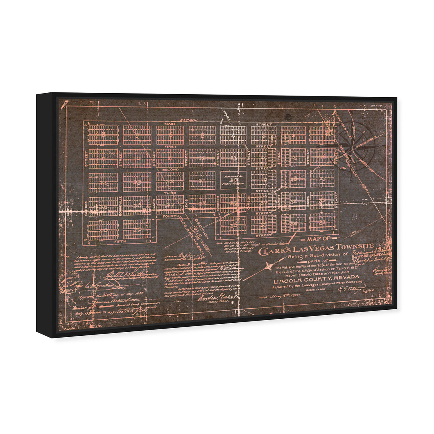 Angled view of Las Vegas Map featuring maps and flags and us cities maps art.