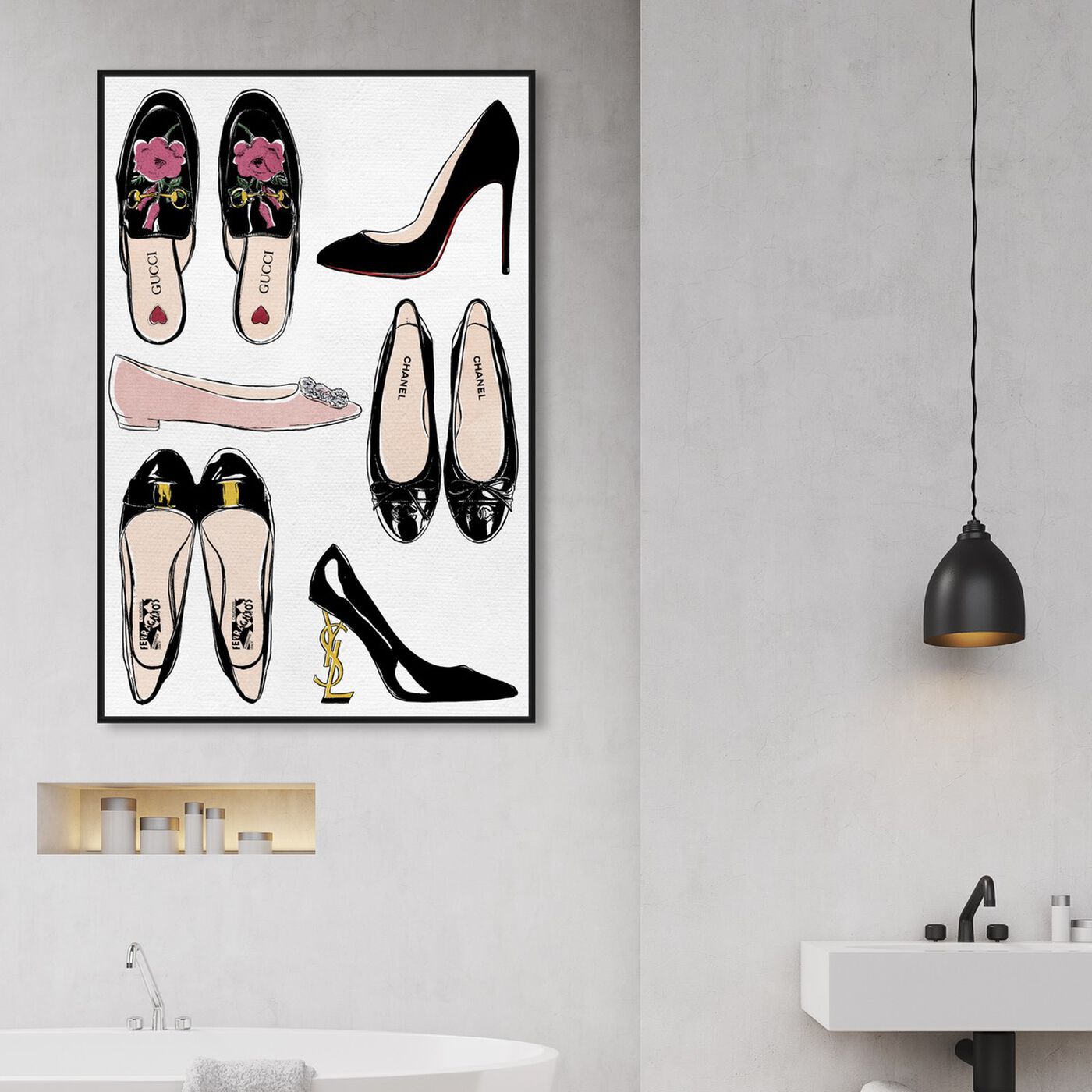 Hanging view of My Luxe Shoe Collection featuring fashion and glam and shoes art.
