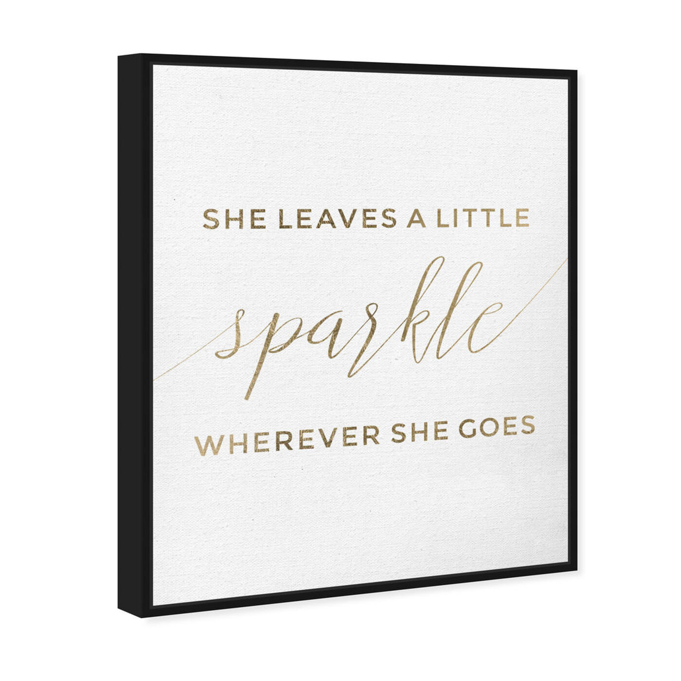 Angled view of She Leaves a Little Sparkle - White featuring typography and quotes and empowered women quotes and sayings art.