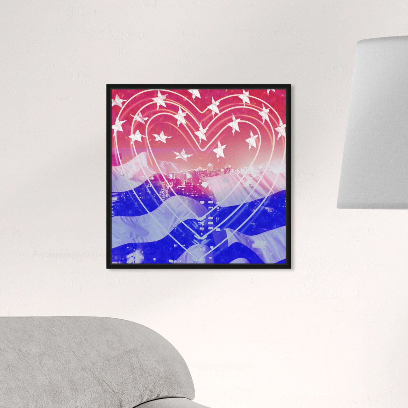 Hanging view of American Neon Heart featuring americana and patriotic and us flags art.