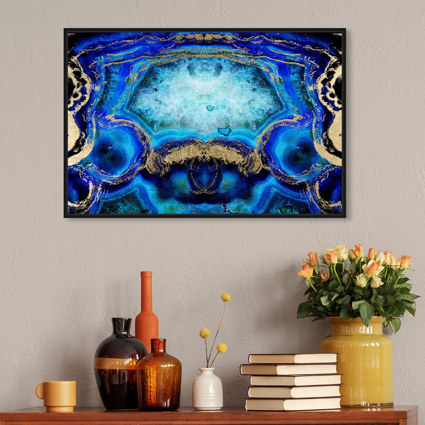 Hanging view of Geode Bleu featuring abstract and crystals art.