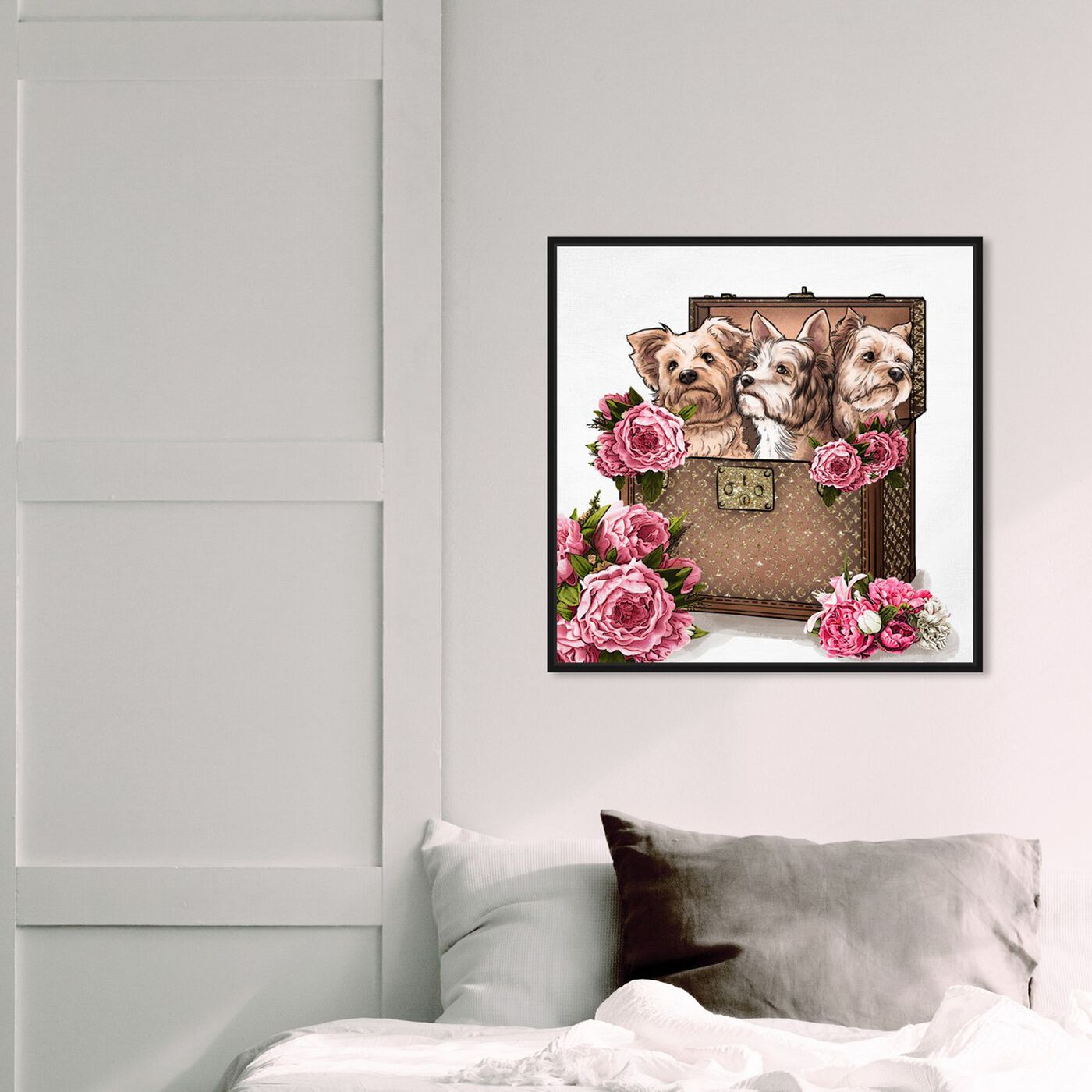 Hanging view of Treasured Yorkies featuring fashion and glam and travel essentials art.