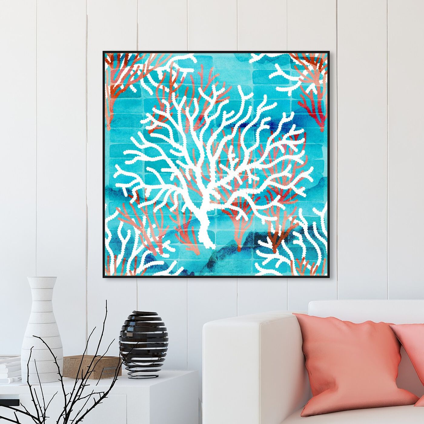 Hanging view of Coral Reef featuring nautical and coastal and marine life art.