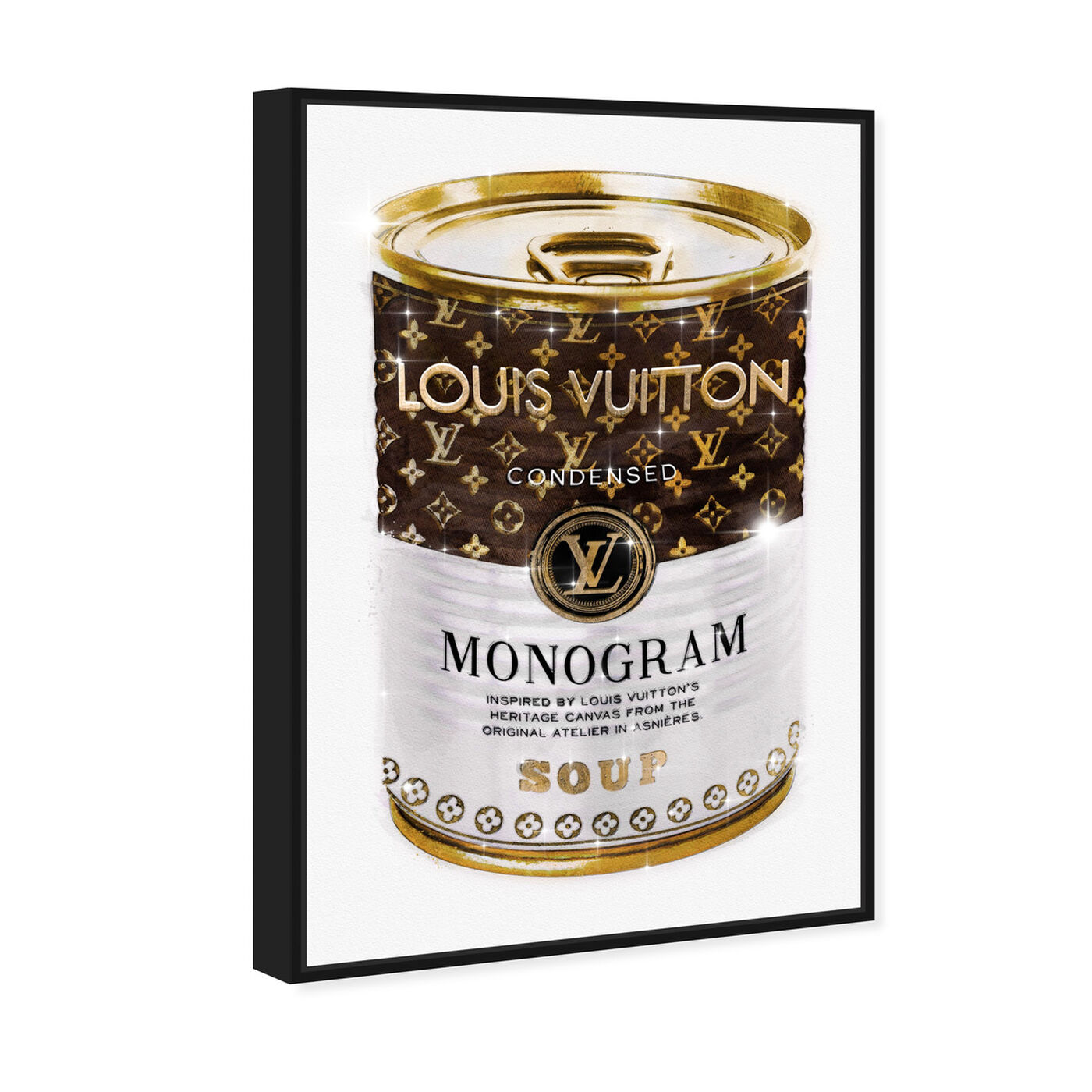 Angled view of Monogram Soup Can featuring fashion and glam and soup can art.