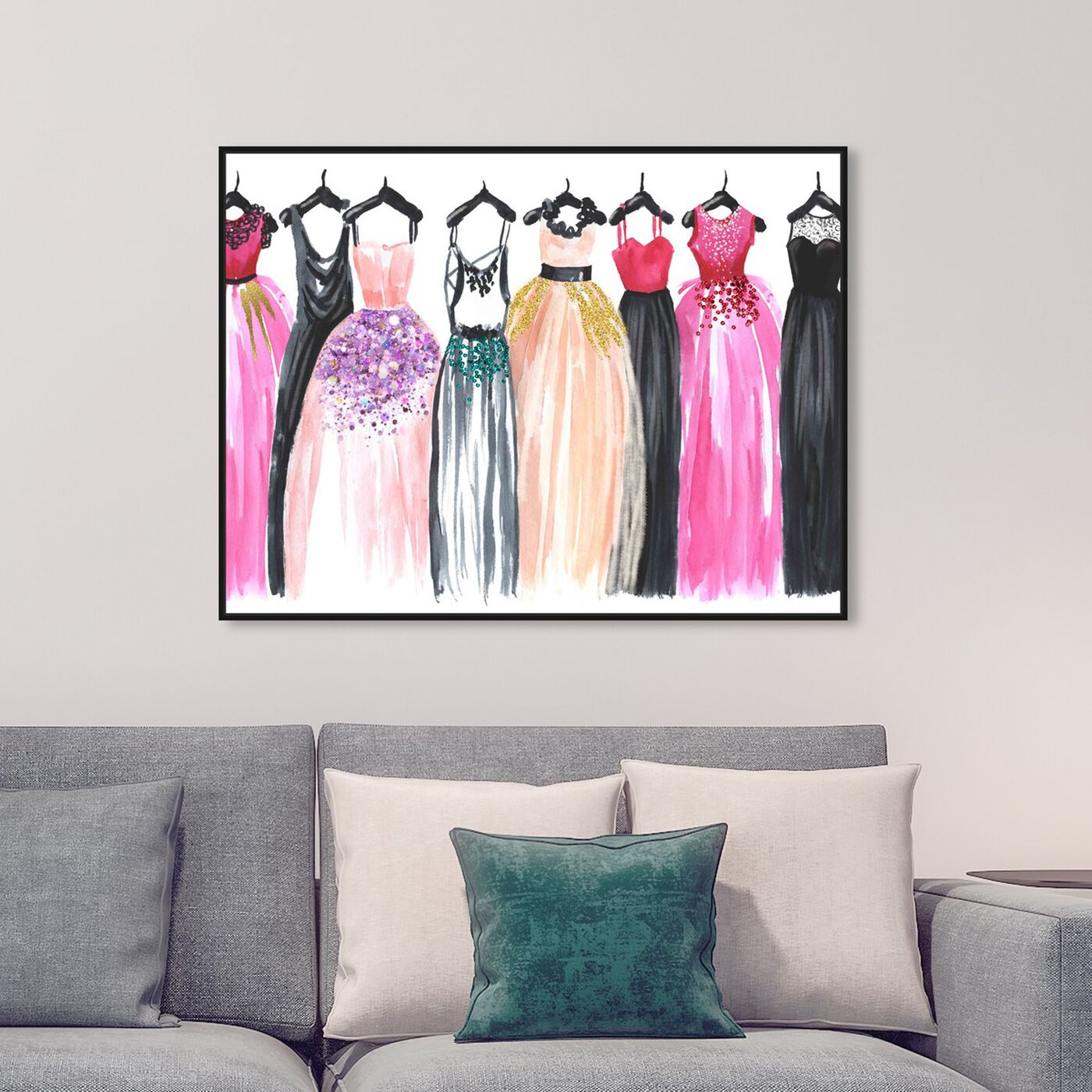 Hanging view of Our Glam Dresses featuring fashion and glam and sketches art.