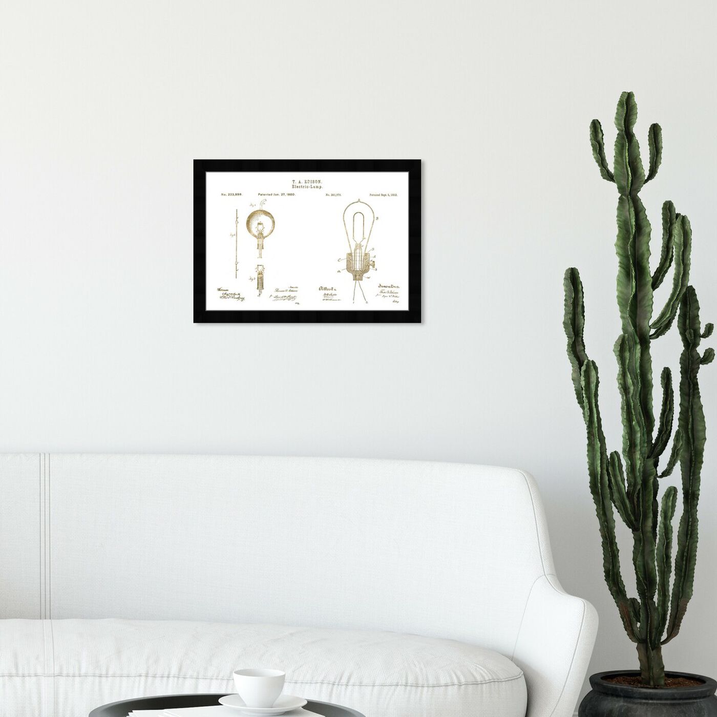 Hanging view of Vintage Electric Lamps, Gold Foil featuring architecture and buildings and structures art.
