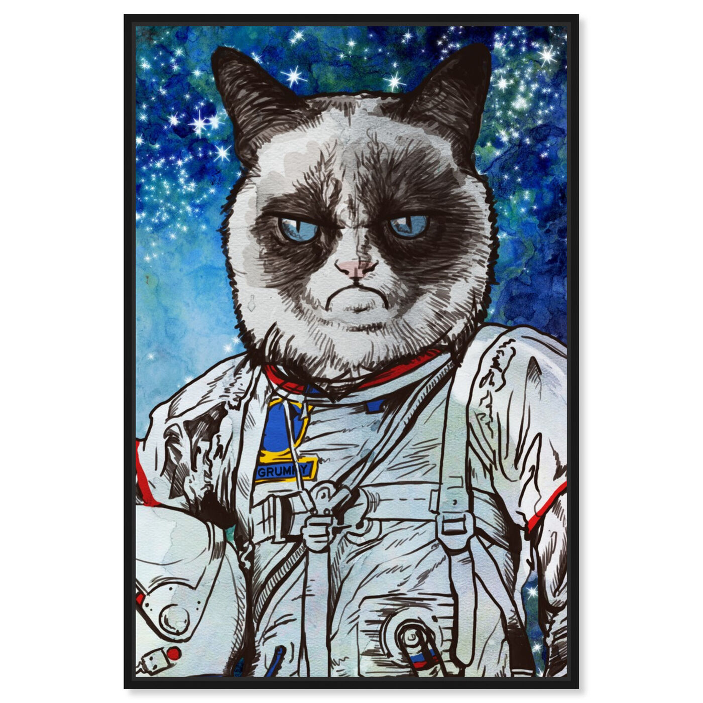 Front view of Captain Grumpy featuring animals and cats and kitties art.