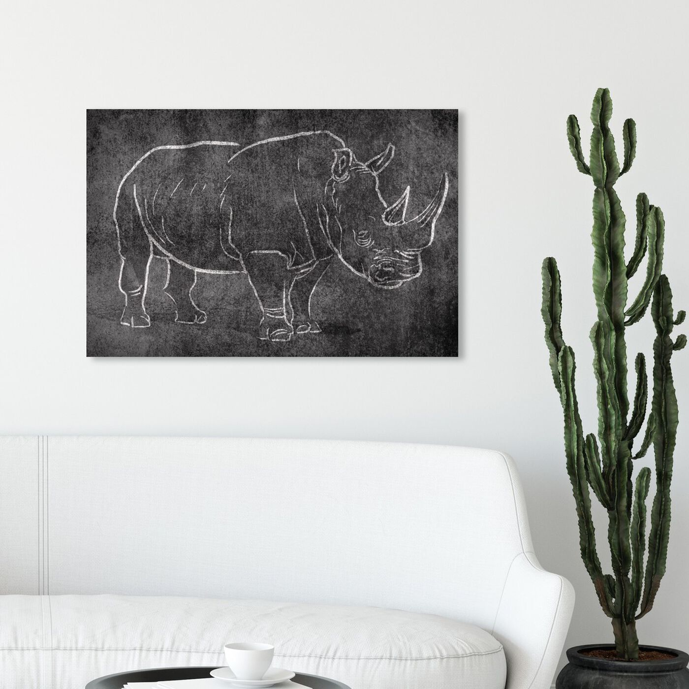 Hanging view of Chalk Rhino featuring animals and zoo and wild animals art.