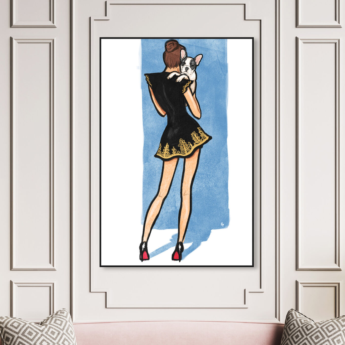 Hanging view of Black Dress White Frenchie I featuring fashion and glam and dress art.