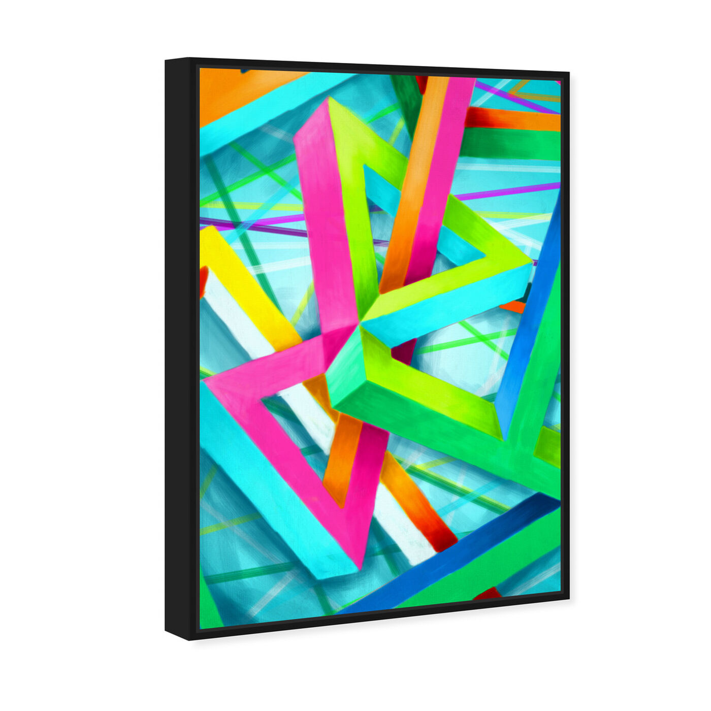 Angled view of Fluor featuring abstract and shapes art.