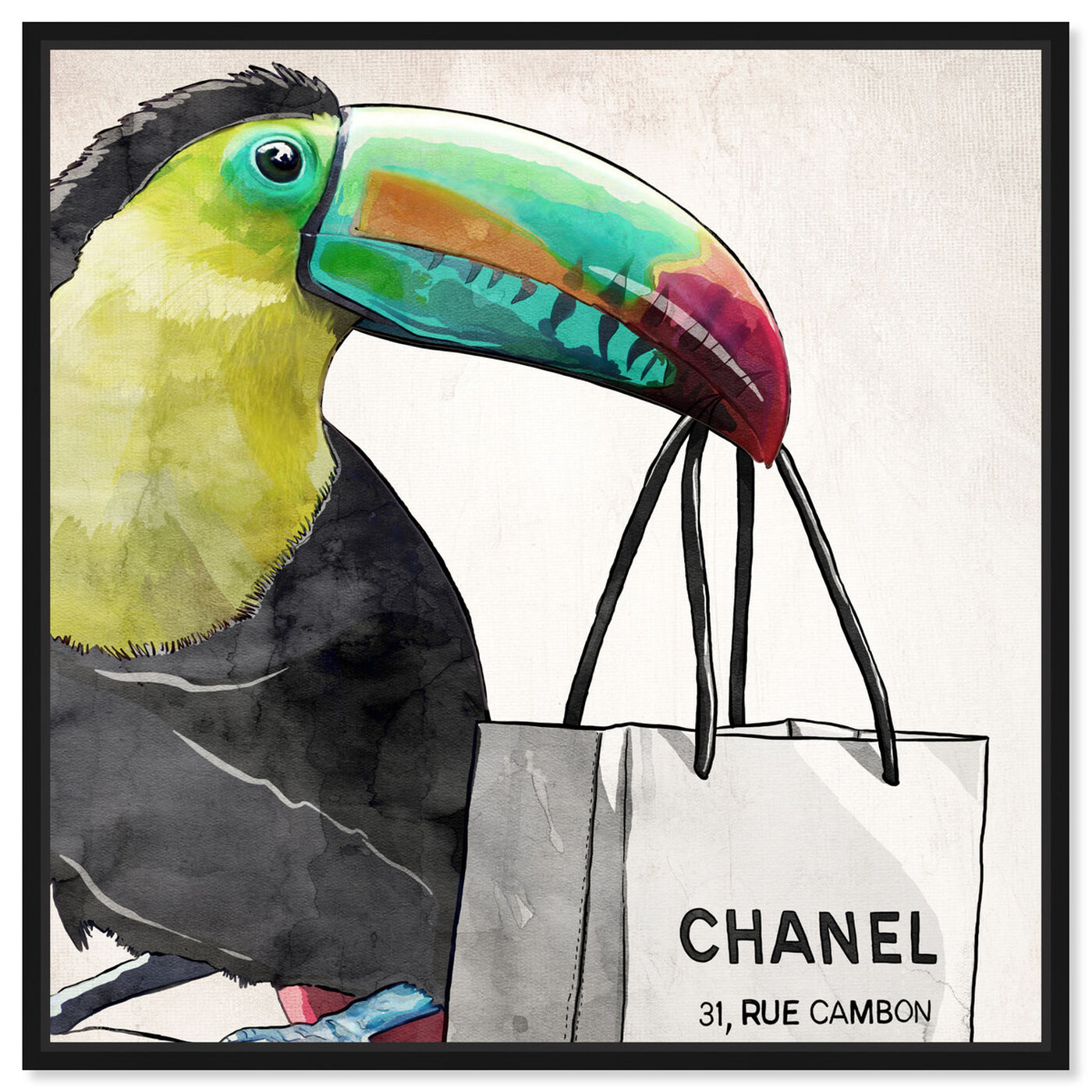 Front view of French Toucan Artwork featuring fashion and glam and fashion art.