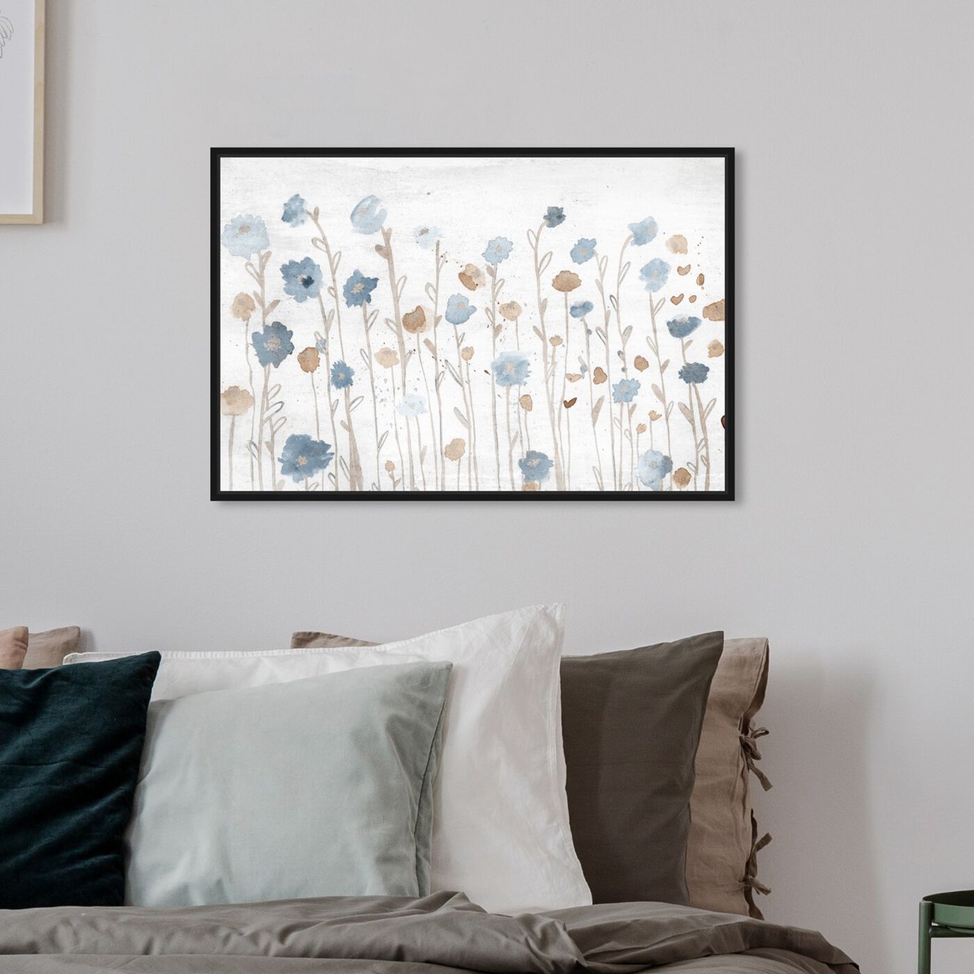 Hanging view of Beautiful Growth Light Blue featuring floral and botanical and florals art.