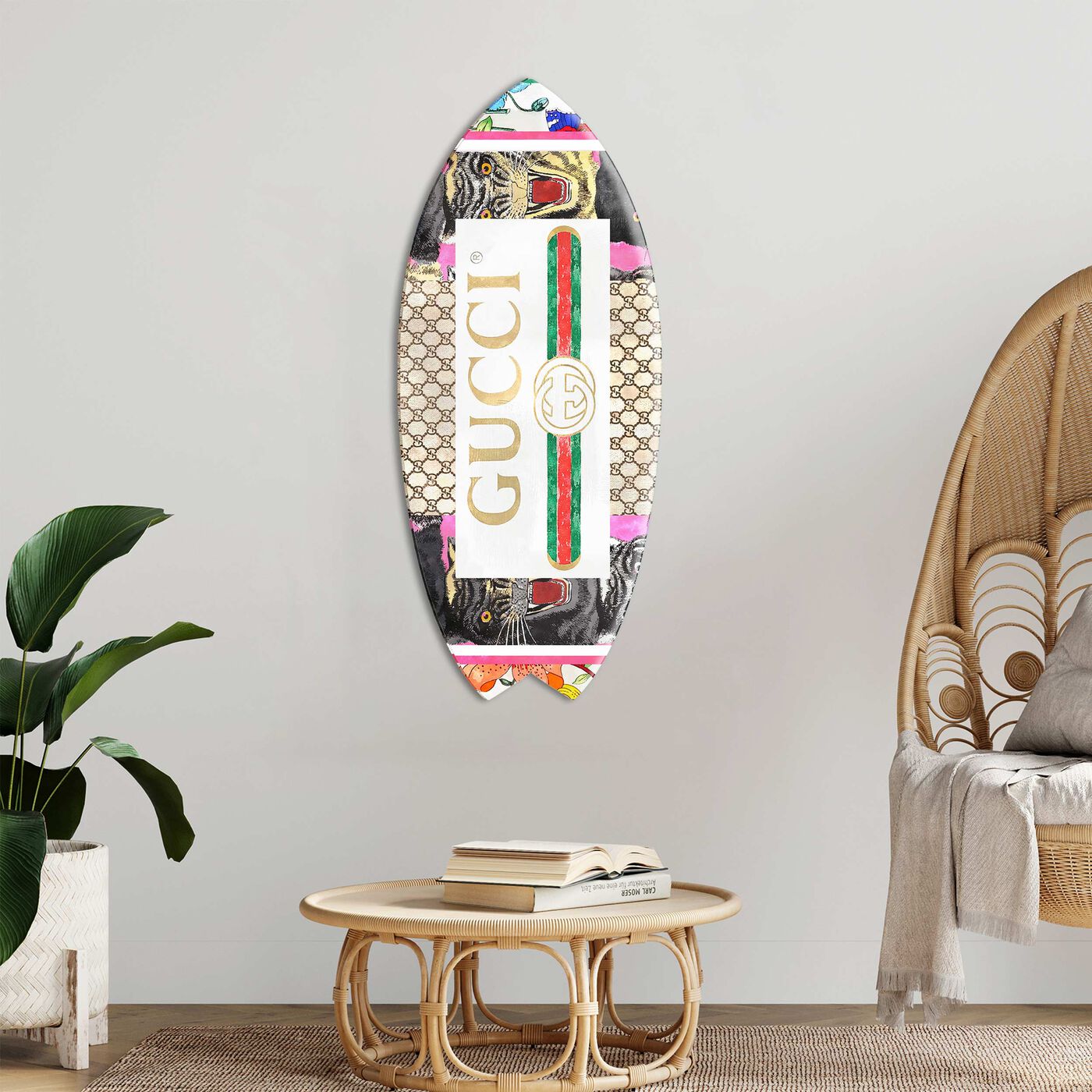 5 Flower Special- Red Wooden Surfboard Wall Art Home Decor- Beach Vibes  Handmade