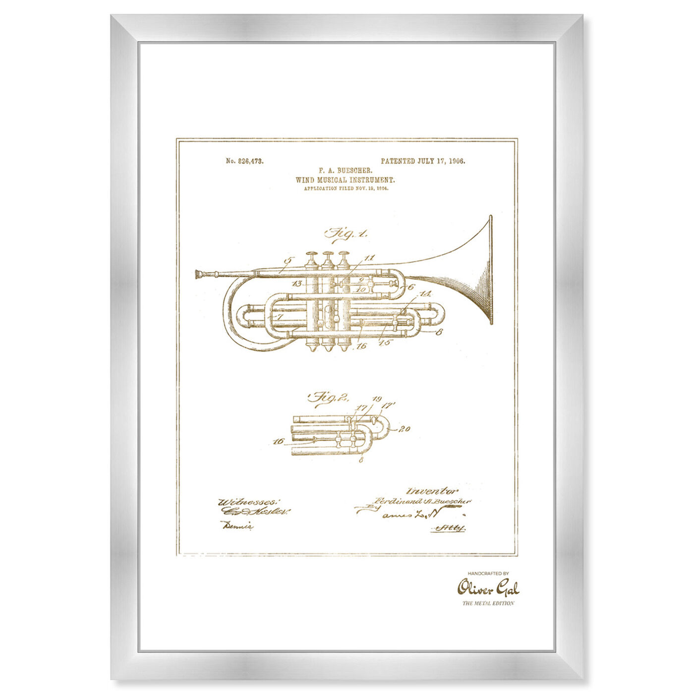 Front view of Wind  Musical Instrument 1906 Gold featuring music and dance and music instruments art.