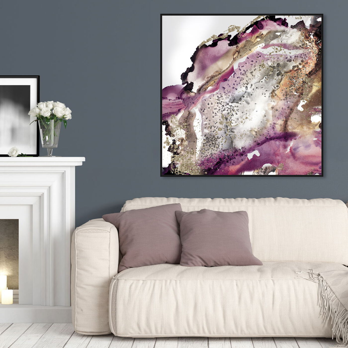 Hanging view of Purple Bang I featuring abstract and watercolor art.