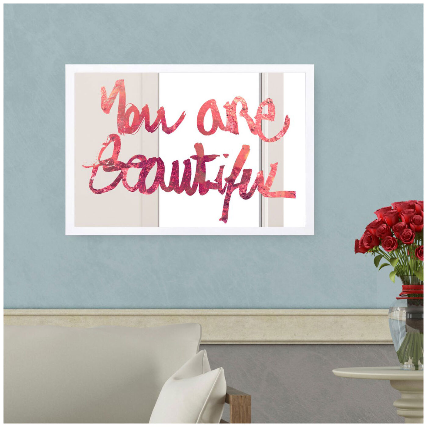 Hanging view of You Are Beautiful featuring typography and quotes and beauty quotes and sayings art.