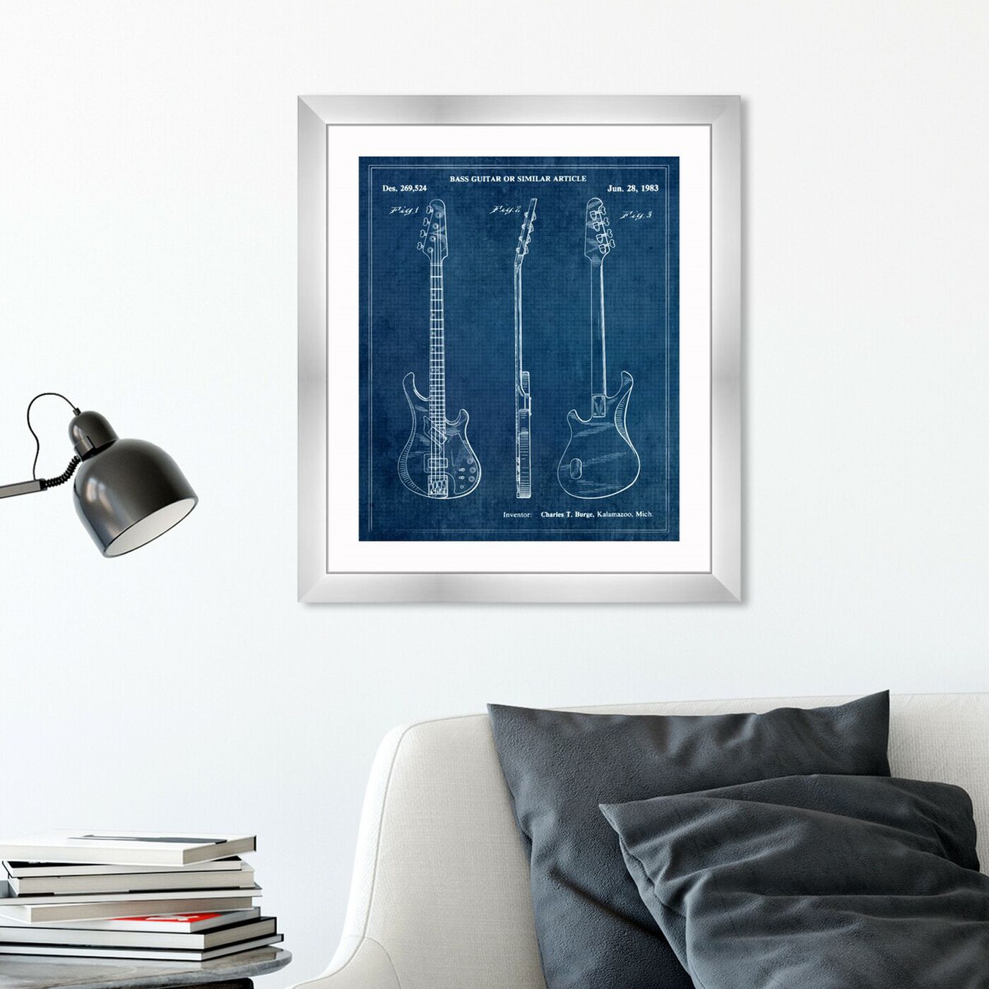 Hanging view of Bass Guitar or Similar Article 1983 featuring music and dance and music instruments art.