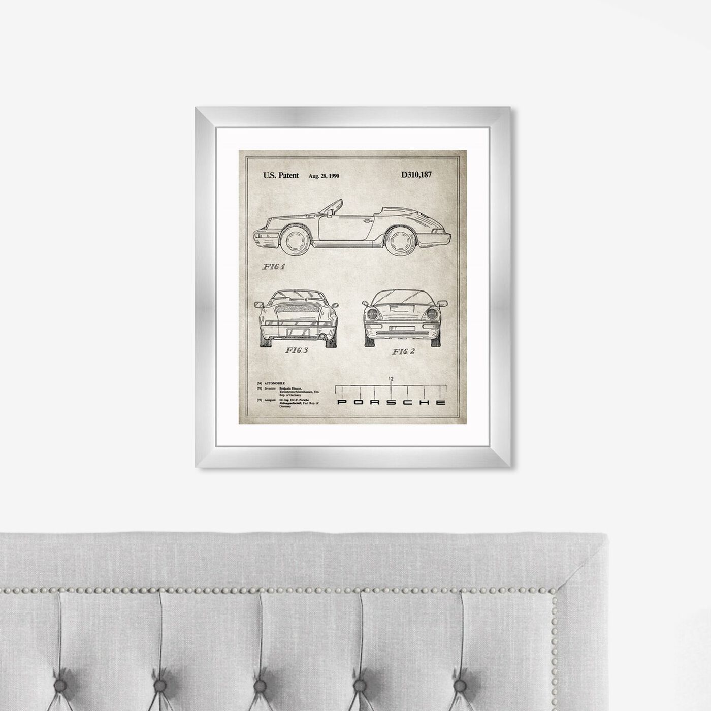 Hanging view of Porsche 911, 1990 - Gray featuring transportation and automobiles art.