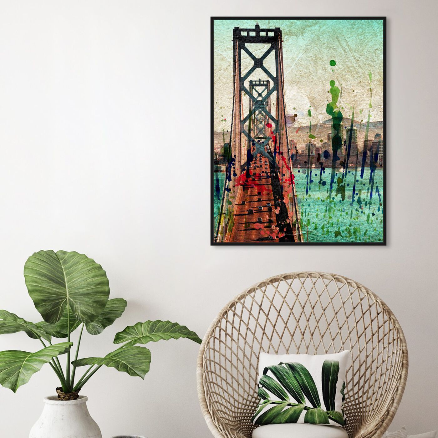 Hanging view of San Francisco Colors featuring architecture and buildings and famous bridges art.