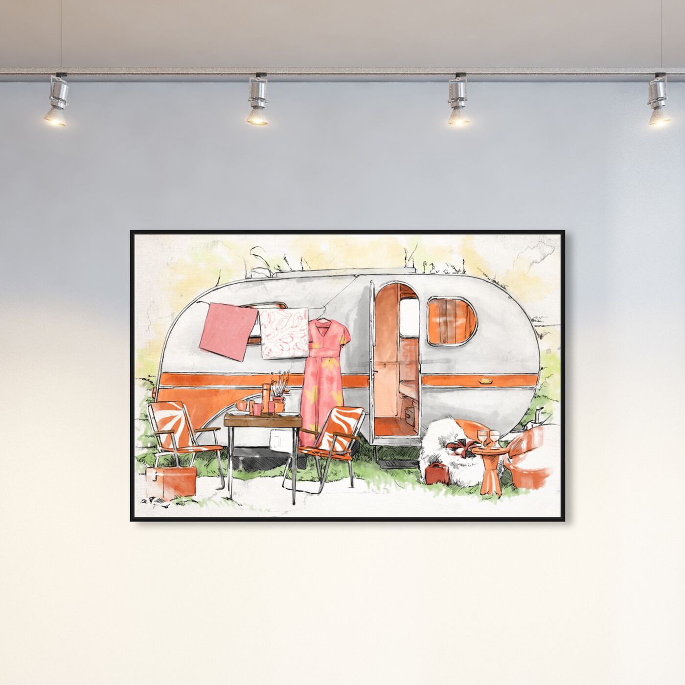 Hanging view of Orange Camper featuring transportation and trucks and busses art.