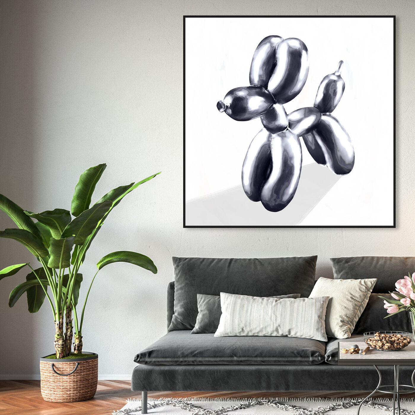 Hanging view of balloon dog featuring animals and dogs and puppies art.