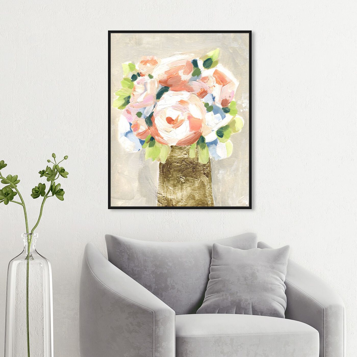 Hanging view of Coral Peonies featuring floral and botanical and florals art.