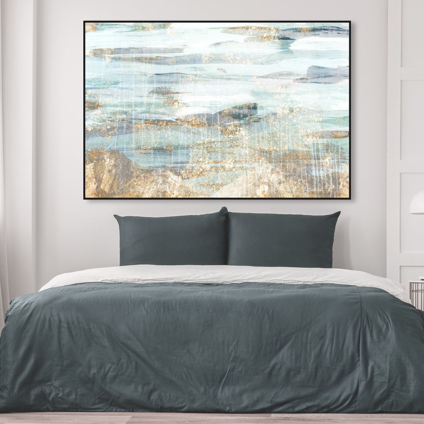 Hanging view of Love in Teal featuring abstract and textures art.