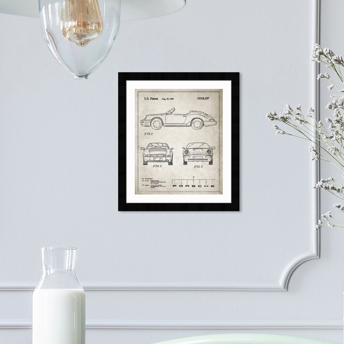 Hanging view of Porsche 911, 1990 - Gray featuring transportation and automobiles art.