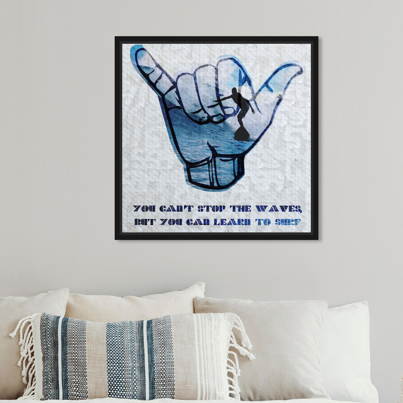 Hanging view of Learn to Surf featuring typography and quotes and motivational quotes and sayings art.