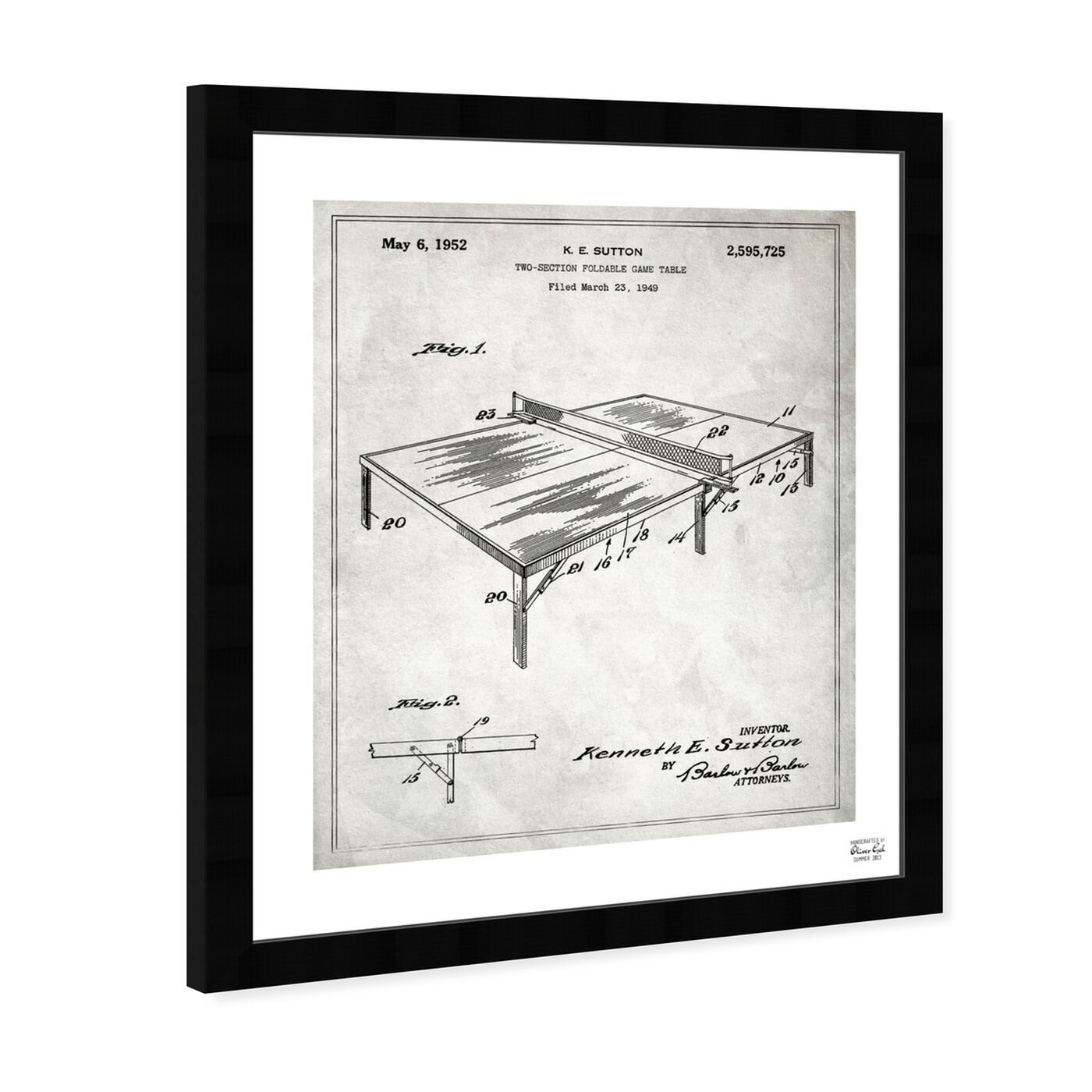 Angled view of Ping Pong Table 1949. featuring sports and teams and table tennis art.