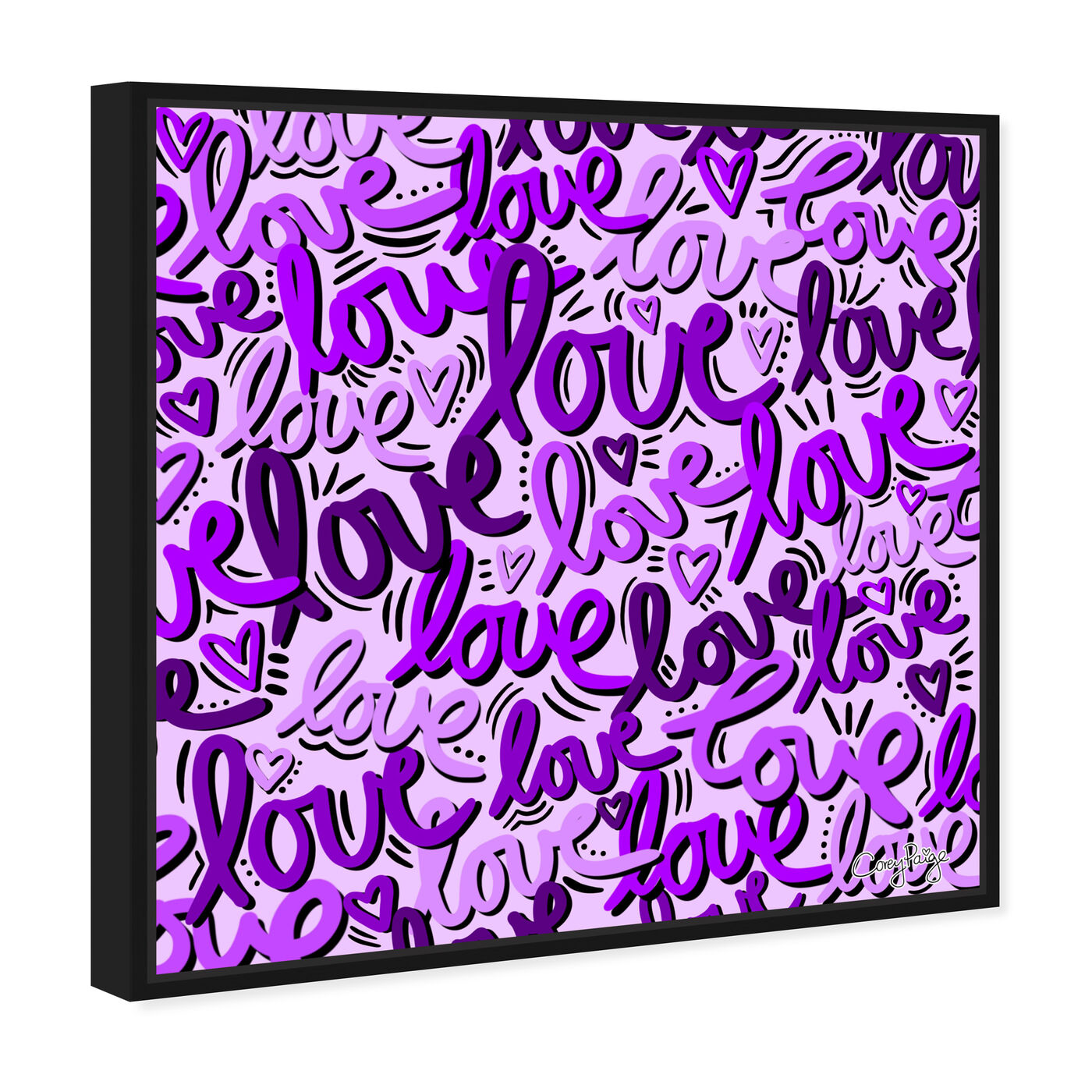 Angled view of Corey Paige -  Purple Script Love featuring typography and quotes and love quotes and sayings art.