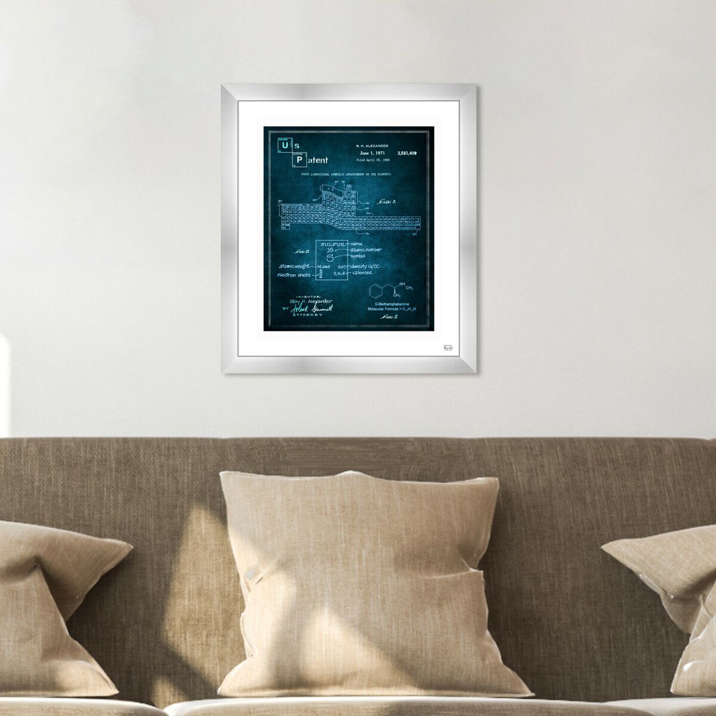 Hanging view of 3D table of the elements Crystal Blue featuring education and office and scientist art.