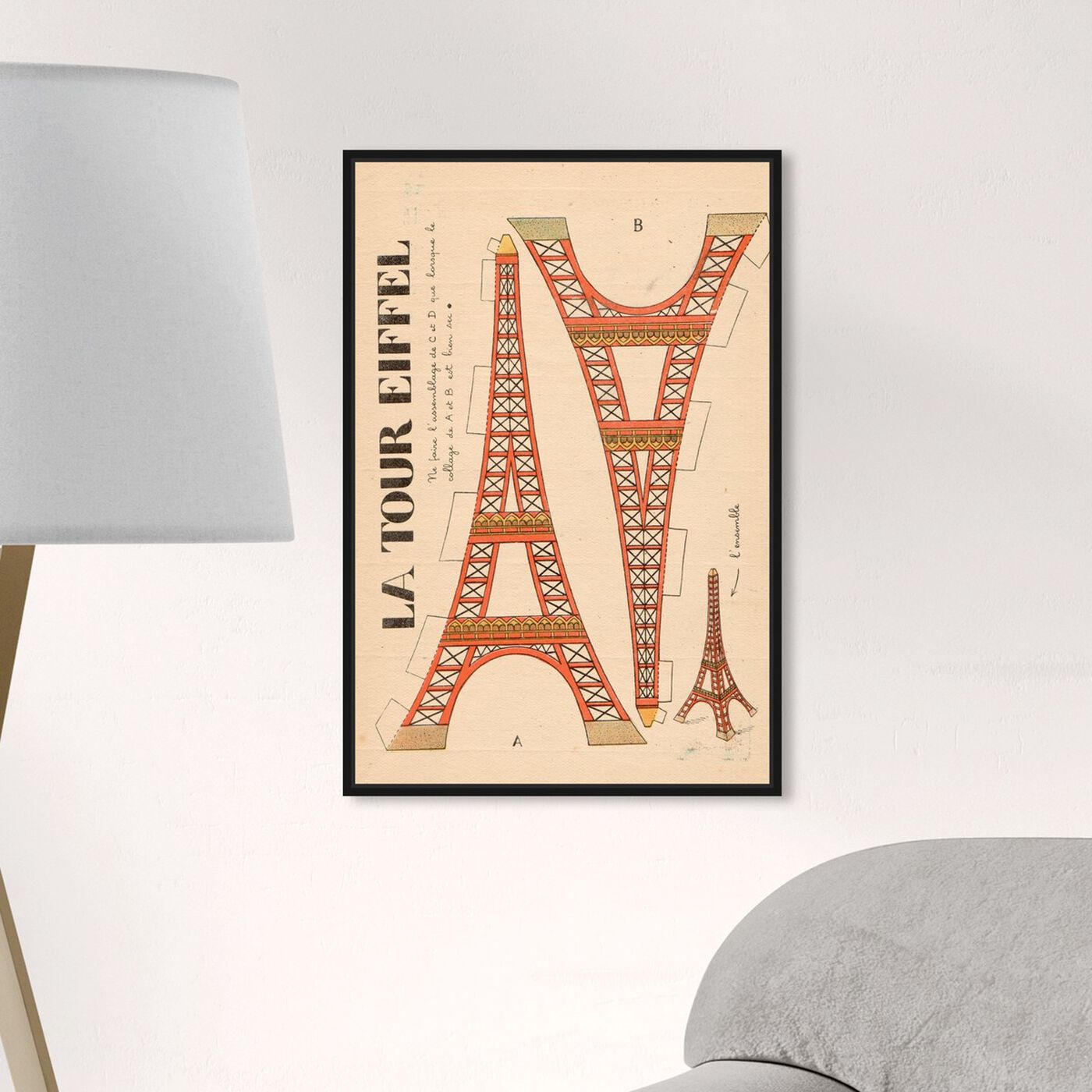 Hanging view of La Tour Eiffel featuring advertising and posters art.