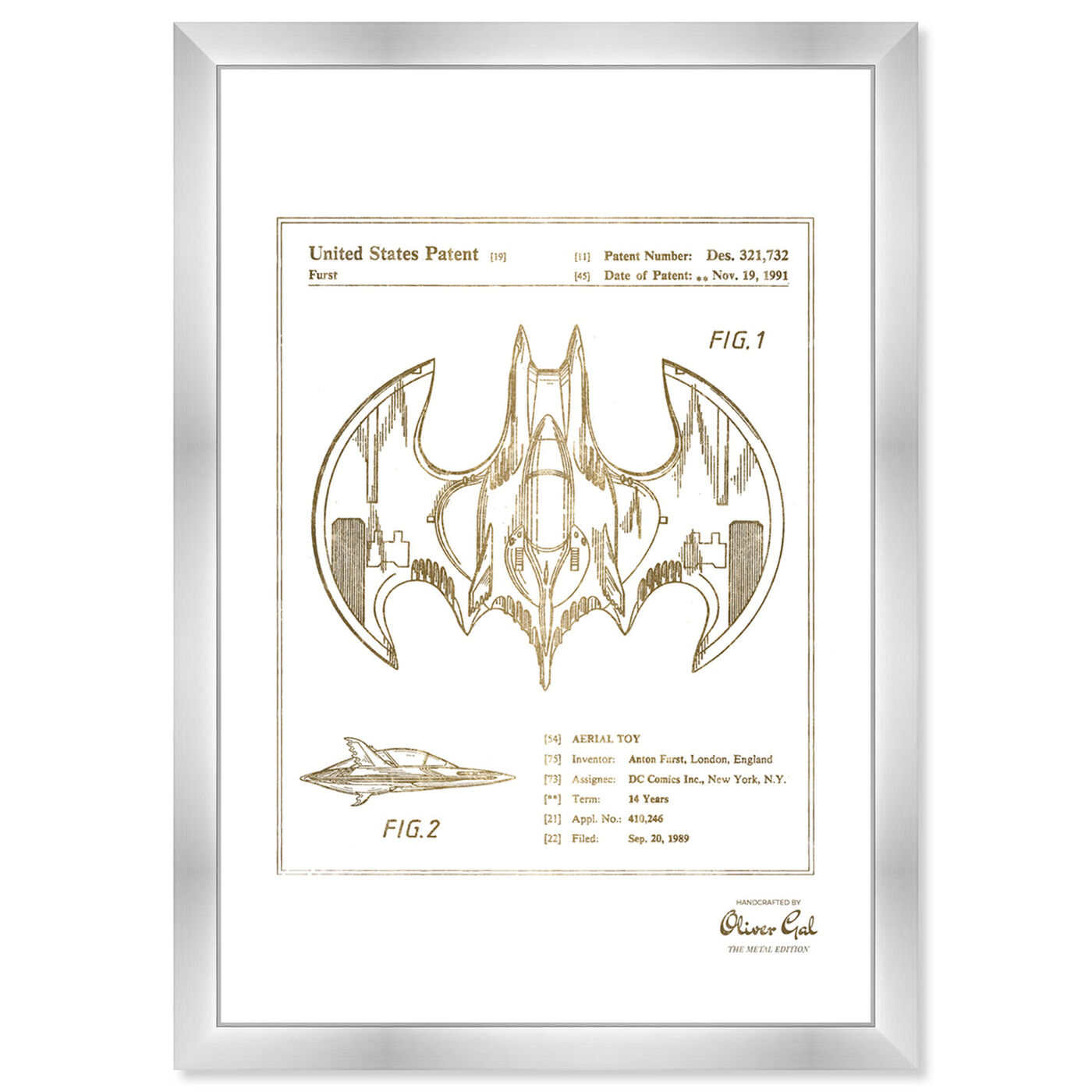Front view of Aerial bat Toy 1991 II Gold featuring movies and tv and science fiction art.