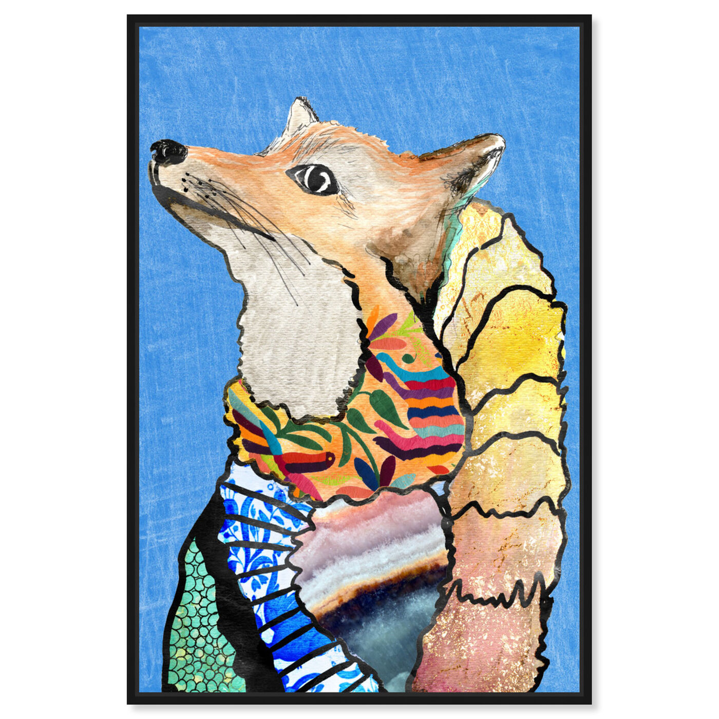 Front view of Expensive Fox in Blue featuring animals and zoo and wild animals art.