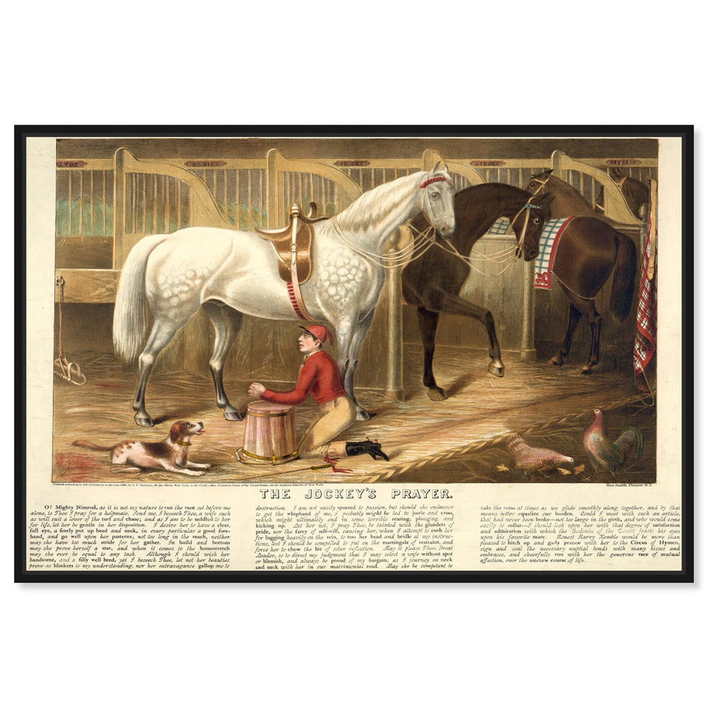 Front view of The Jockey's Prayer featuring animals and farm animals art.