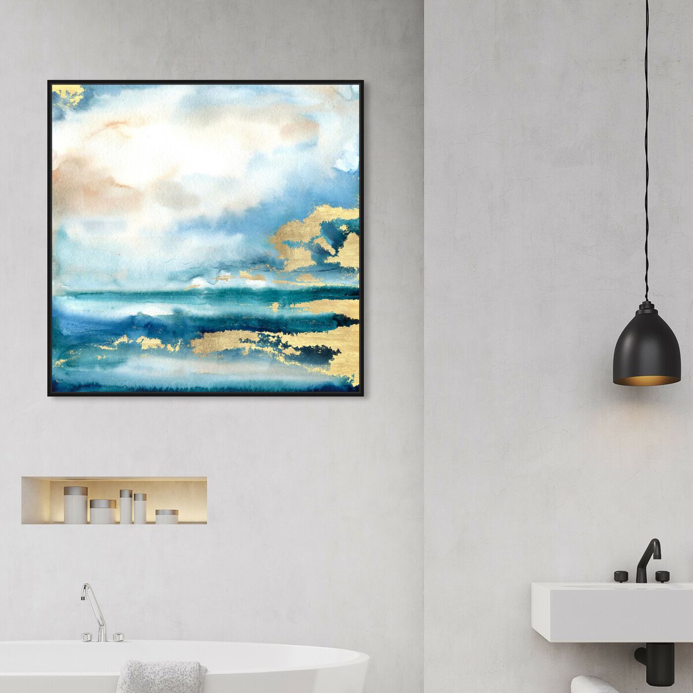 Hanging view of Silent Tides featuring abstract and paint art.