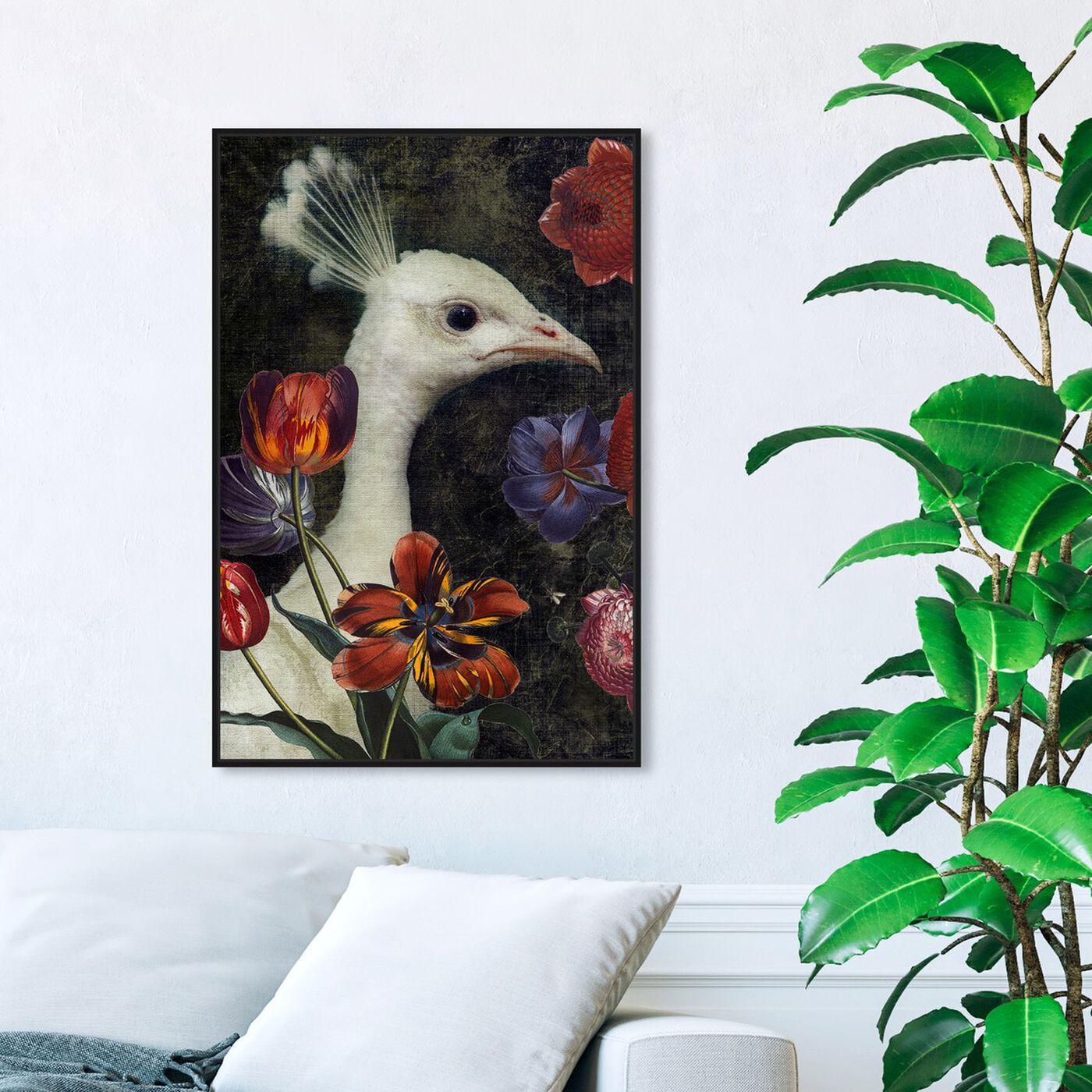 Hanging view of Queen Pea featuring animals and birds art.