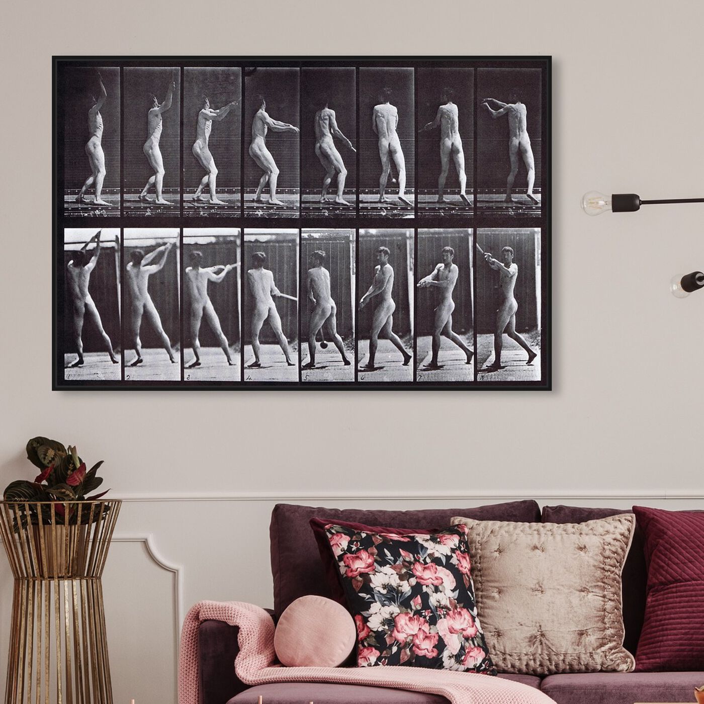 Hanging view of Muybridge's Male Throwing a Hammer featuring classic and figurative and nudes art.