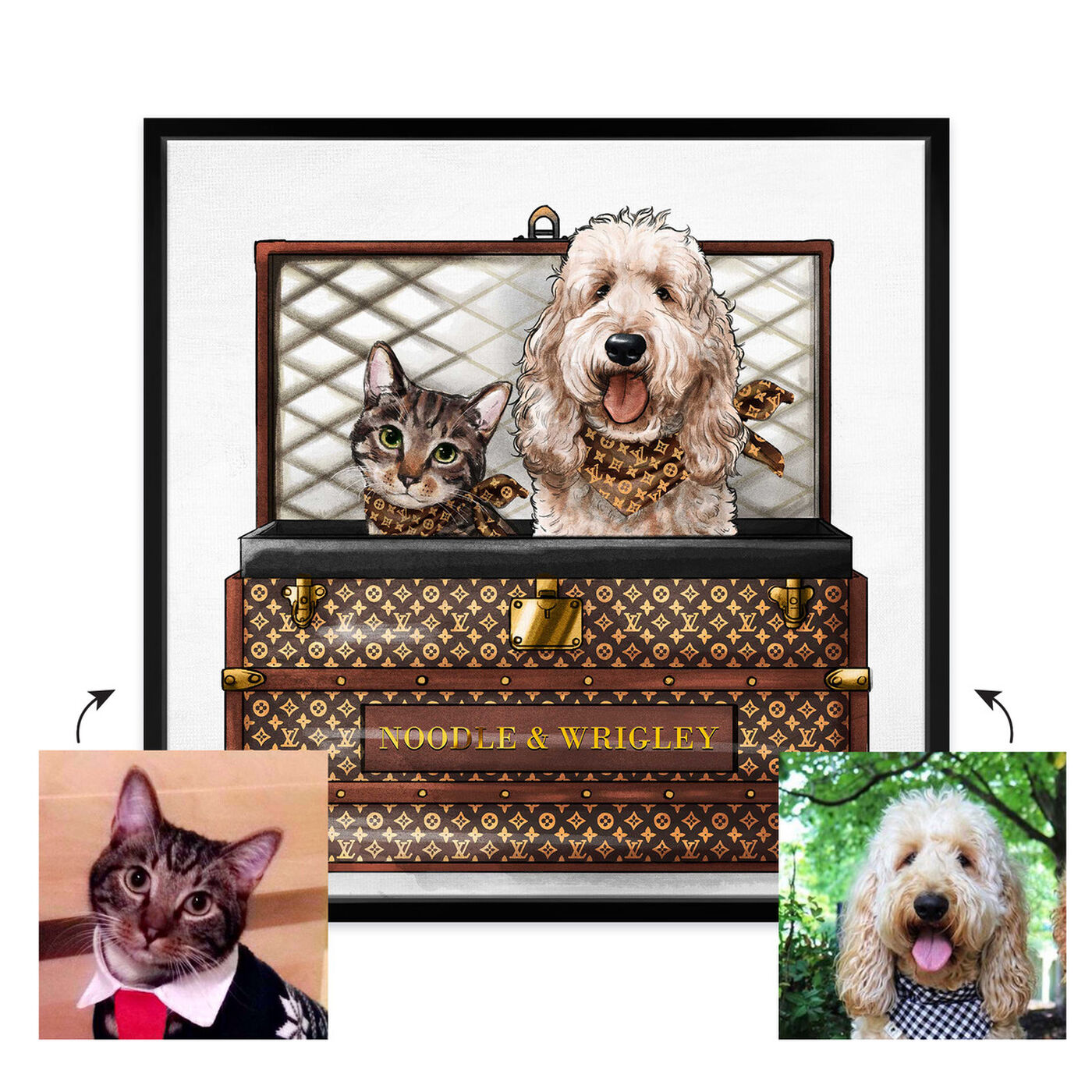 Front view of Luxury Trunk Duo featuring fashion and glam and travel essentials art.