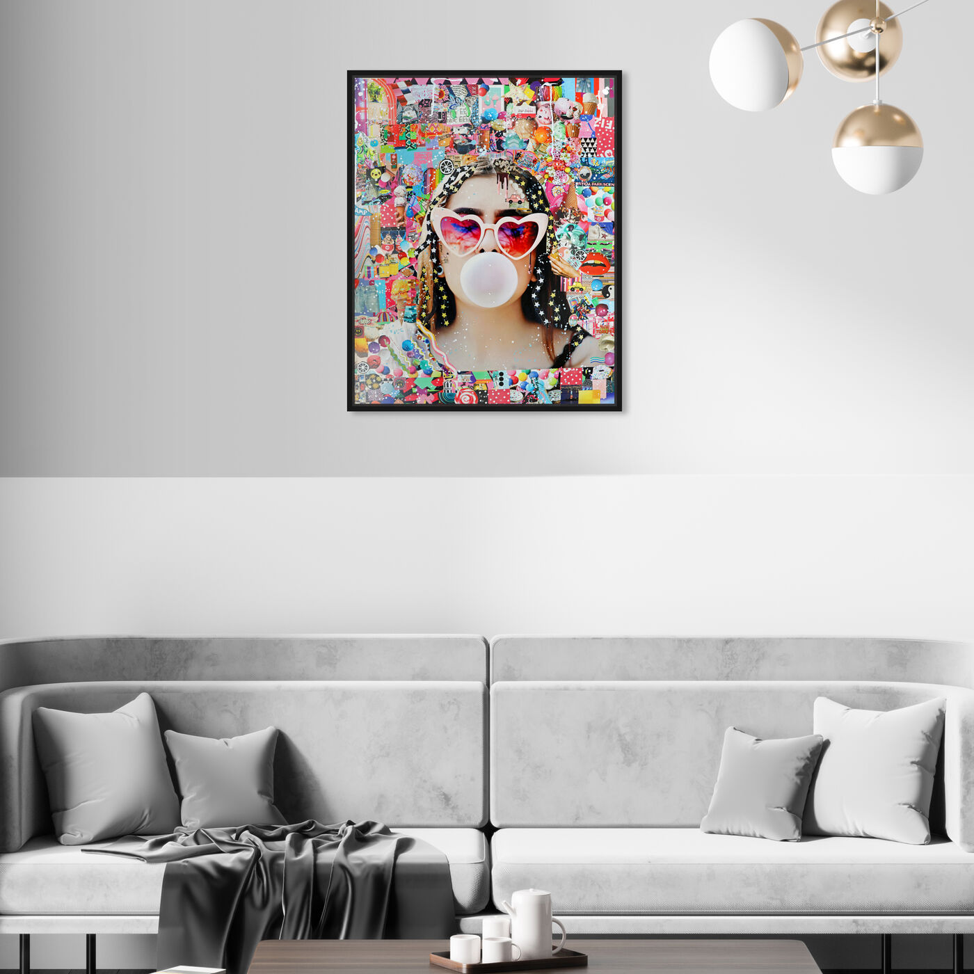 Hanging view of katy Hirshfeld - bubble gum featuring fashion and glam and portraits art.