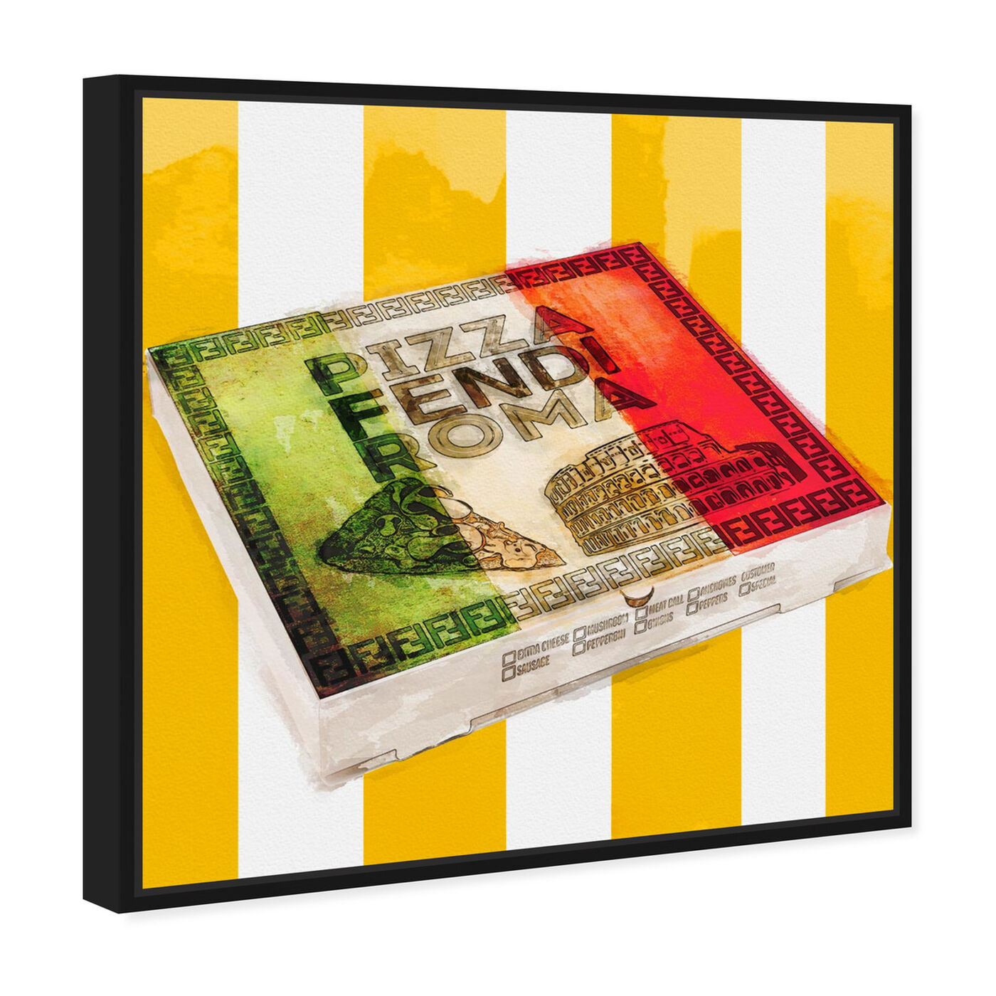 Angled view of Italian Pizza Box  featuring food and cuisine and fast food art.